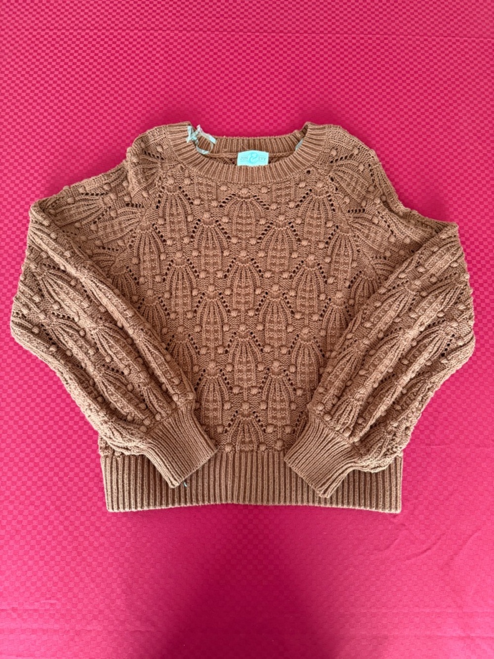 Women's Cable Knit Scoop Neck Sweater in Brown